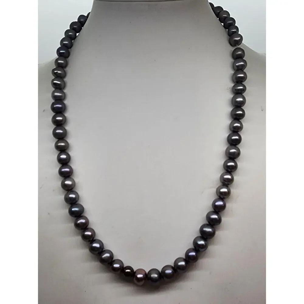 Gray Peacock Pearl Freshwater Genuine Necklace Toggle Clasp Iridescent 18